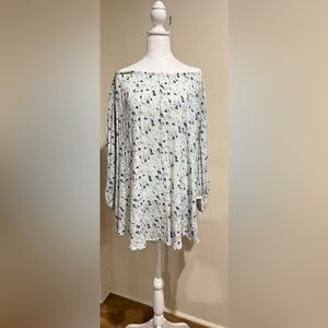 Faithfull the Brand Blue and White off the shoulder dress